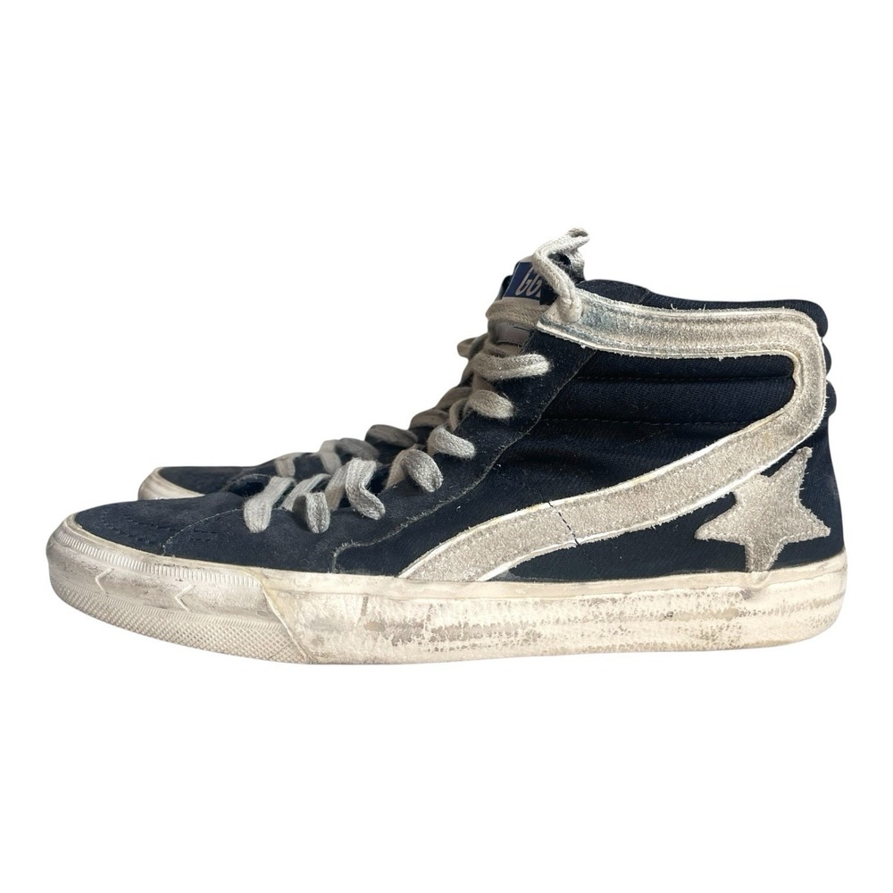 Golden Goose Slide Denim & Suede High-Top Sneakers Navy Sz 37